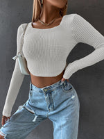 Long Sleeve Round Neck Bodycon Solid Crop Top