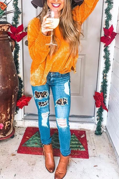 Leopard Patches Distressed Jeans