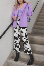 Cow Print Button Straight Leg Jeans