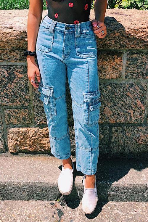 Pockets Straight Leg Jeans