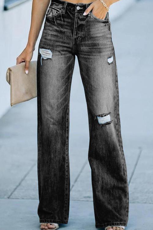 Distressed Straight Leg Jeans