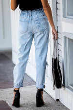 Distressed Paper Bag Waist Jeans