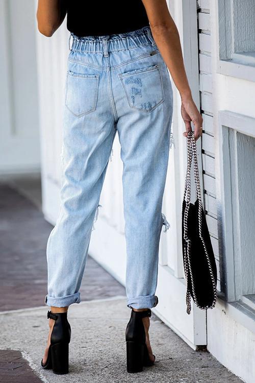 Distressed Paper Bag Waist Jeans