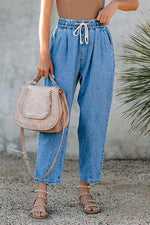 Drawstring Pocket Straight Leg Jeans