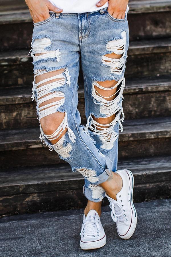 Heavily Destroyed Boyfriend Jeans