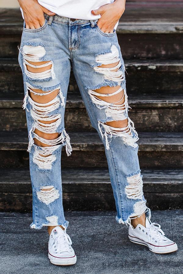 Heavily Destroyed Boyfriend Jeans