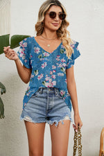 Casual Floral Loose Short Sleeve Blouse Top