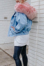 Fake Fur Collar Denim Coat