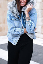 Fake Fur Collar Denim Coat