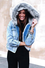 Fake Fur Collar Denim Coat