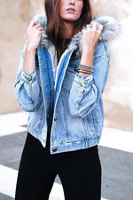 Fake Fur Collar Denim Coat