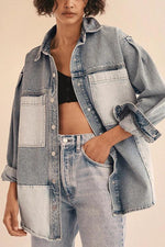 Pockets Color Block Button Denim Jackets