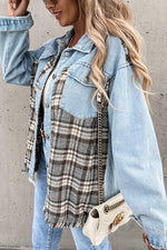 Checked Patchwork Pockets Denim Jacket