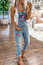 Florcoo Denim Print Suspender Jeans