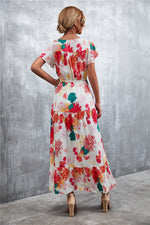 Casual Floral V Neck Short Sleeve Long Maxi Dress