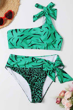 Florcoo One Shoulder Leopard Print Bikini Set