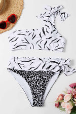 Florcoo One Shoulder Leopard Print Bikini Set