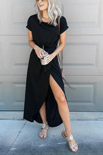 Lace Up Slit Casual Maxi Dress