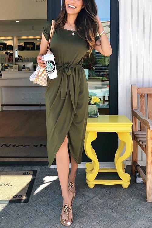 Lace Up Slit Casual Maxi Dress