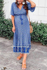 Floral Print Short Sleeve Maxi Dress