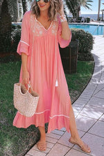 Embroidery Flares Sleeve Maxi Dress