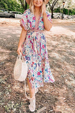 Floral Print V Neck Maxi Dress