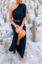 One Shoulder Slit Maxi Dress