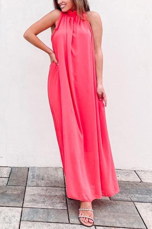 Halter Neck Belted Maxi Dress