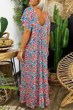 Floral Print V Neck Loose Maxi Dress