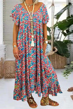 Floral Print V Neck Loose Maxi Dress