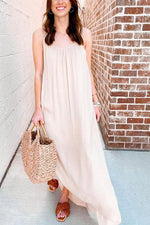 Linen Solid Pockets Slip Maxi Dress