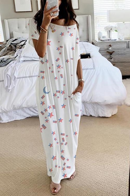 Flag Star Moon Pockets Maxi Dress