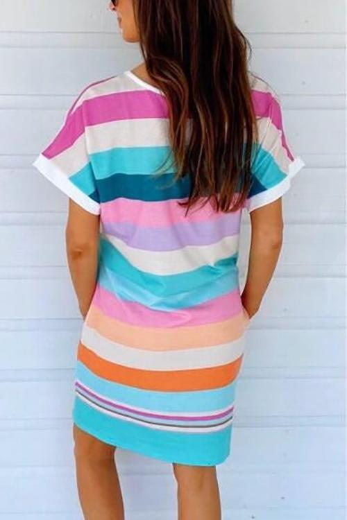 Colorful Stripe Pockets Mini Dress