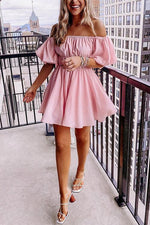 Off Shoulder Puff Sleeve Mini Dress