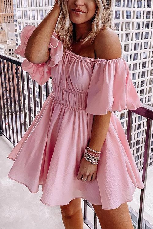 Off Shoulder Puff Sleeve Mini Dress