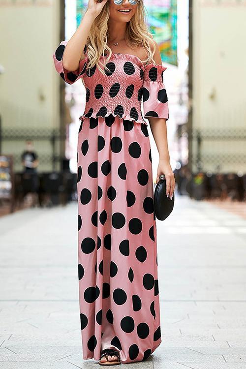 Dot Off Shouler Maxi Dress