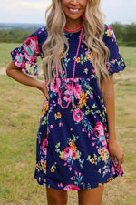 Floral Print Short Sleeve Mini Dress