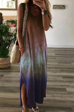 Gradient V Neck Pockets Slit Maxi Dress