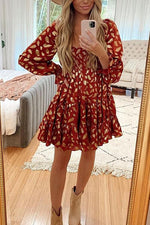 Hot Stamping Ruffles Elastic Puff Sleeve Mini Dress