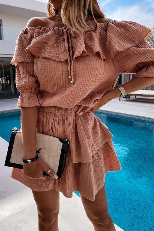 Layer Ruffles Off Shoulder Mini Dress