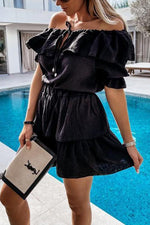 Layer Ruffles Off Shoulder Mini Dress