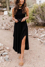 Pockets Halter Neck Slit Maxi Dress