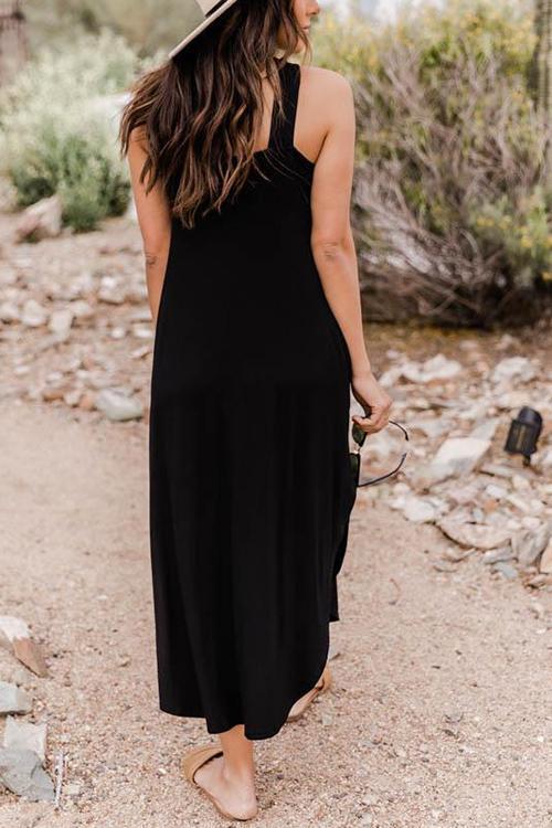 Pockets Halter Neck Slit Maxi Dress