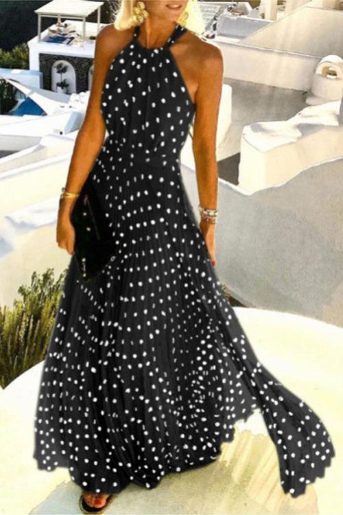 Dot Halter Neck Maxi Dress