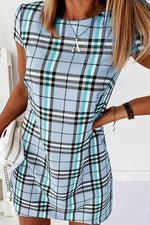 Grid Short Sleeve Bodycon Mini Dress