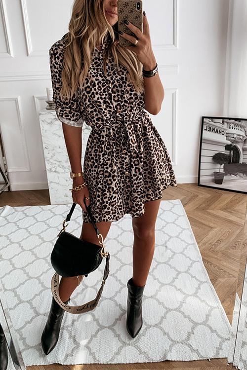 Animal Print Belted Mini Dress