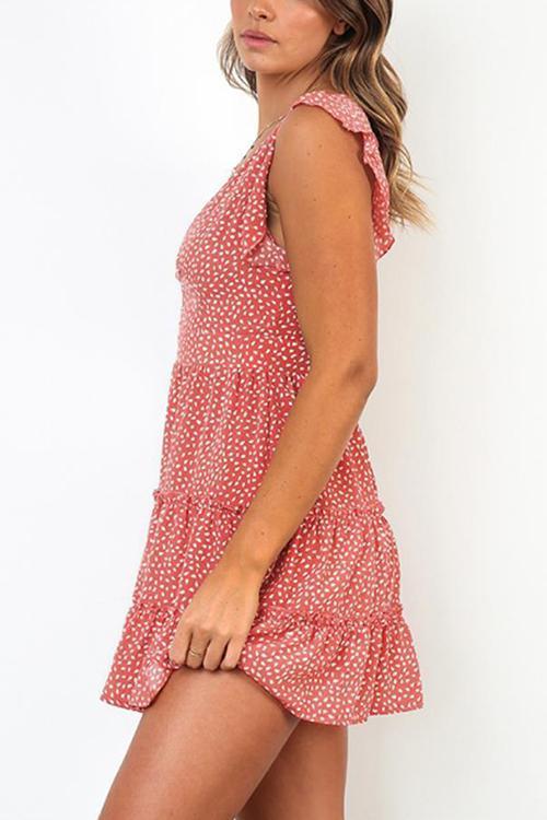 Print Deep V Neck Mini Dress