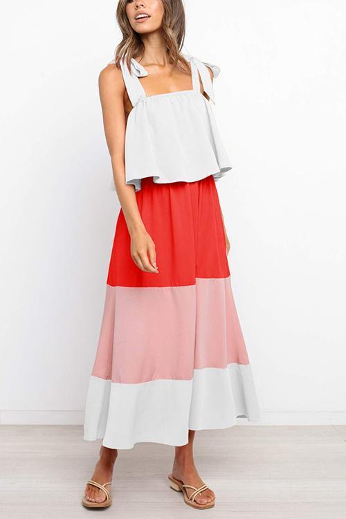 Color Block Bow Slip Maxi Dress