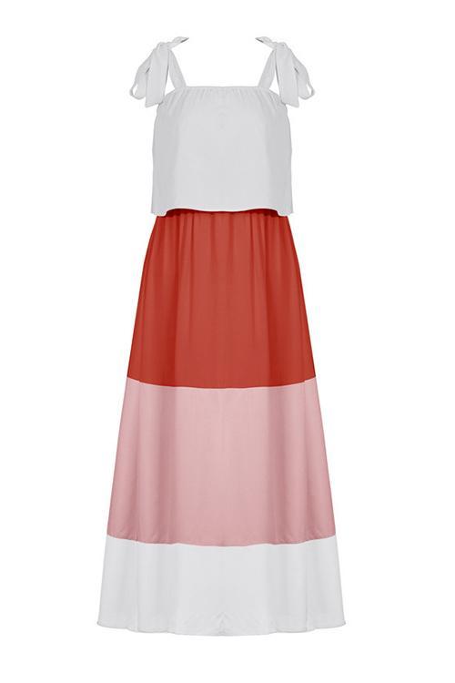 Color Block Bow Slip Maxi Dress