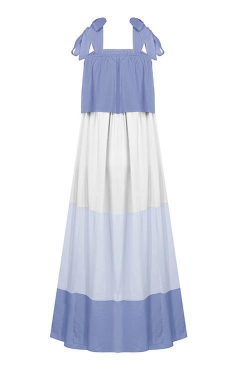 Color Block Bow Slip Maxi Dress